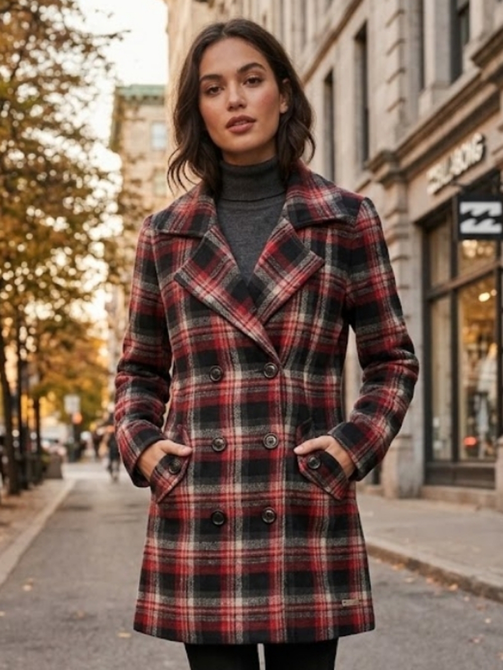 Billabong‎ Red and Black Plaid Wool Blend Y2K Jacket Size Small